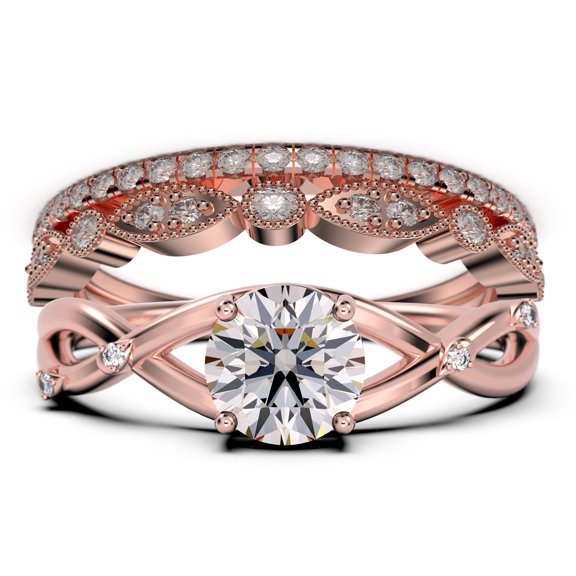 Trio 2.10 Carat Round Cut Moissanite & Diamond Engagement Ring in 925 Sterling Silver with 18k Rose Gold Plating