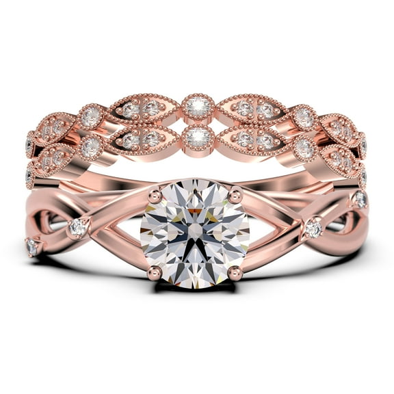 Gorgeous Rings Boho & hippie 2.10 Carat Round Cut Diamond Moissanite Engagement Ring, Unique Wedding Ring, Trio Rings Set in 925 Sterling Silver With 18k Rose Gold Plating, Promise Ring