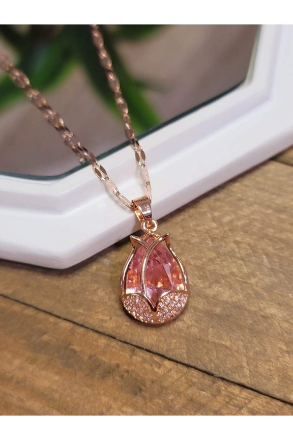 Gorgeous Rose Necklace Stainless Steel Beautiful Crystal Necklace