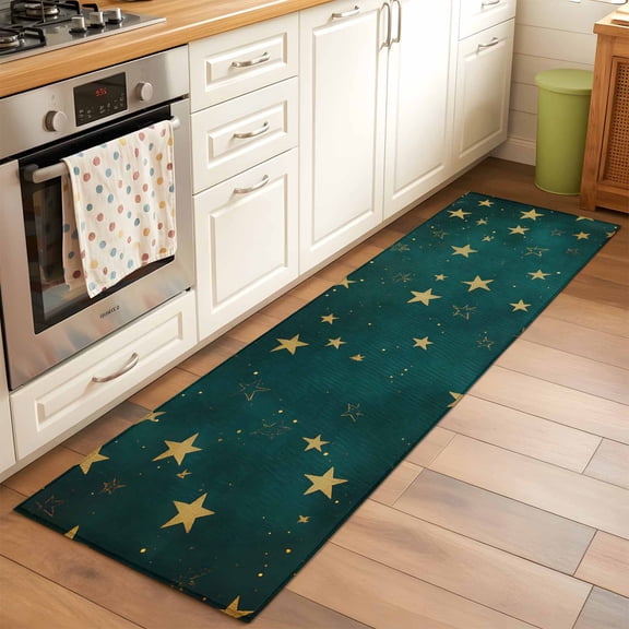 Gorgeous Star 2x6 Runner Rug for Hallway Walkway Kitchen Galley, Green Starry Sky Low Pile Washable Non Slip Long Area Rug
