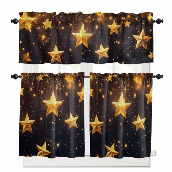 Gorgeous Star Kitchen Curtains and Valances Set, Starry Sky Dream Fantasy Rod Pocket Window Valance 18 Inch Window Curtain Panels for Living Room Bedroom Laundry, 27.5x24in, 3 Pieces