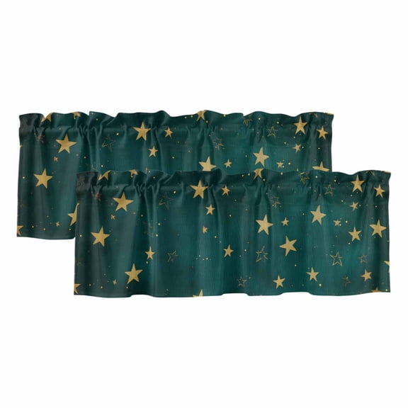 Gorgeous Star Window Valance, Green Starry Sky 2 Pack Decorative Curtain for Small Windows, Light Filtering Valance with 3” Rod Pocket, 42"W x 12"L