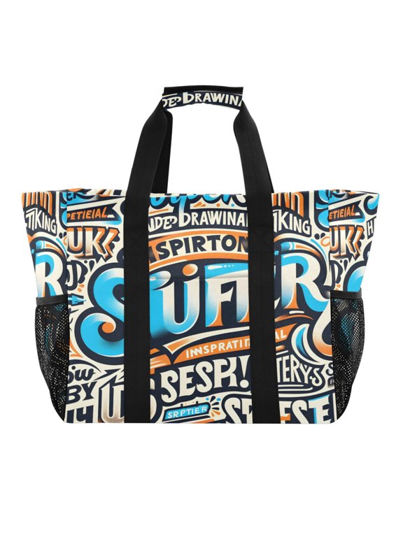 Gorgeous Superbe Surfer Poster Reusable Grocery Bags with Handle Side Pocket Waterproof Shopping Portable Tote