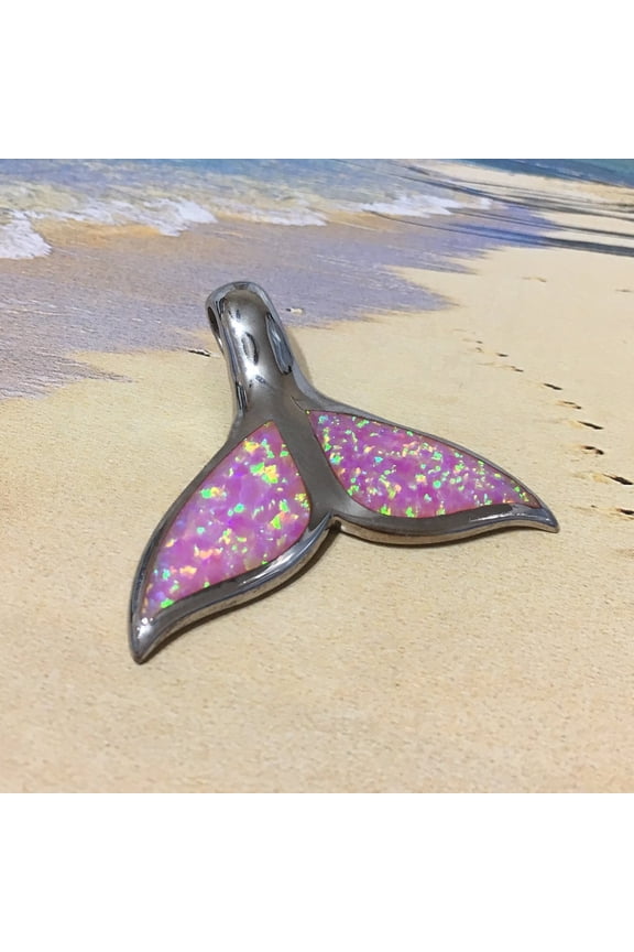 Gorgeous Unique Hawaiian Large Pink Opal Whale Tail Necklace, Sterling Silver Pink Opal Whale Tail Pendant, N2688 Birthday Mom Gift
