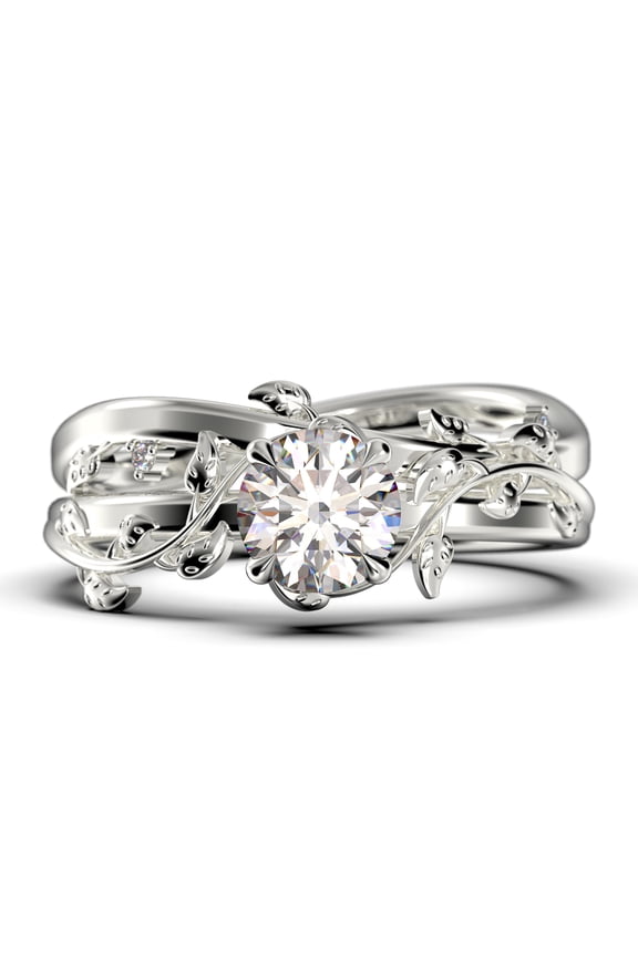 Gorgeous Vine Leaf Ring, Boho & hippie 1.00 Carat Round Cut Diamond Moissanite Engagement Ring, Bridal Ring, Twig Ring, Wedding Ring in 925 Sterling Silver With 18k White Gold Plating Gift For Her