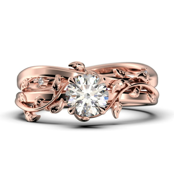 Gorgeous Vine Leaf Ring, Boho & hippie 1.00 Carat Round Cut Diamond Moissanite Engagement Ring, Bridal Ring, Twig Ring, Wedding Ring in 925 Sterling Silver With 18k Rose Gold Plating Gift For Her