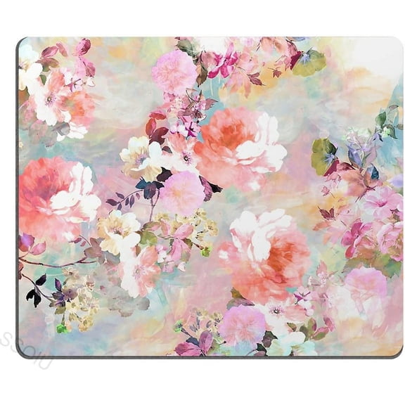 Gorgeous Watercolor Pink Flowers Pattern Decorative Mouse Pad, Vintage Floral Mousepad Custom Romantic Floral Painting Art Mouse Pads