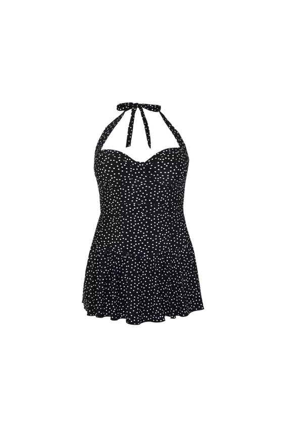 Womens Spotted Skirted One Piece Bathing Suit