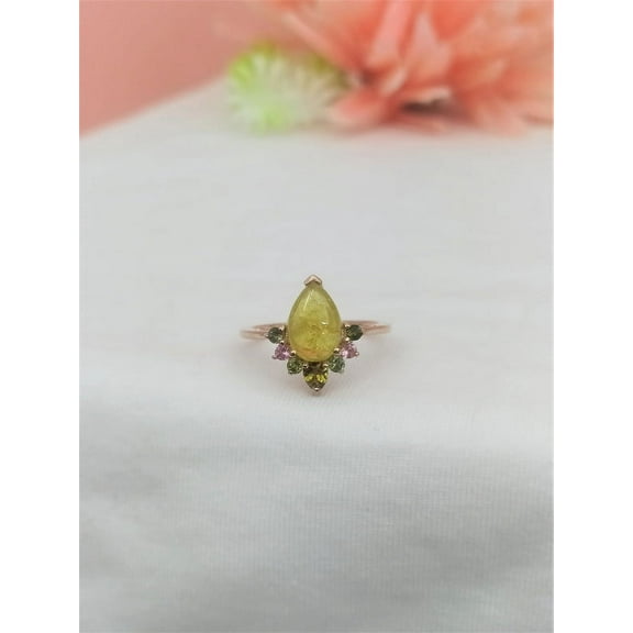 Gorgeous Yellow Tourmaline Engagement Ring-Unique Multi Tourmaline Ring-Tourmaline Wedding Ring-Vintage Tourmaline Ring 925 Sterling Silver