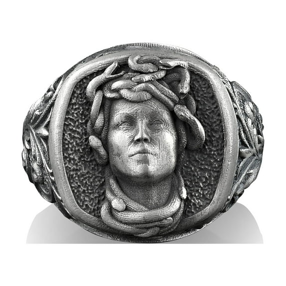 Gorgon Medusa Signet Ring, Sterling Silver Square Signet Ring, Greek Mythology, Pinky Rings for Women, Mens Signet Ring, Unique Signet Ring