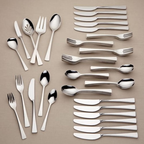 Gorham Biscayne 65-Piece Stainless Steel Flatware Set - Silver With Hammered Handle Design