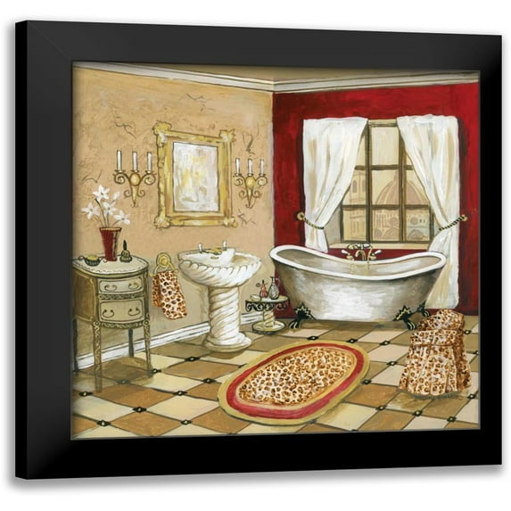 Gorham, Gregory 12x12 Black Modern Framed Museum Art Print Titled - Leopard Florentine Bath
