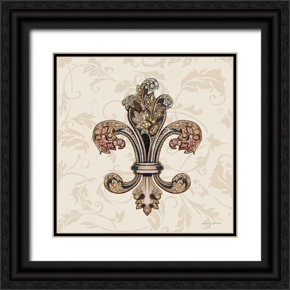 Gorham, Gregory 12x12 Black Ornate Wood Framed with Double Matting Museum Art Print Titled - Fleur de Lis Motif I