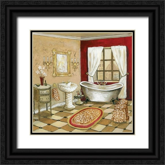 Gorham, Gregory 12x12 Black Ornate Wood Framed with Double Matting Museum Art Print Titled - Leopard Florentine Bath