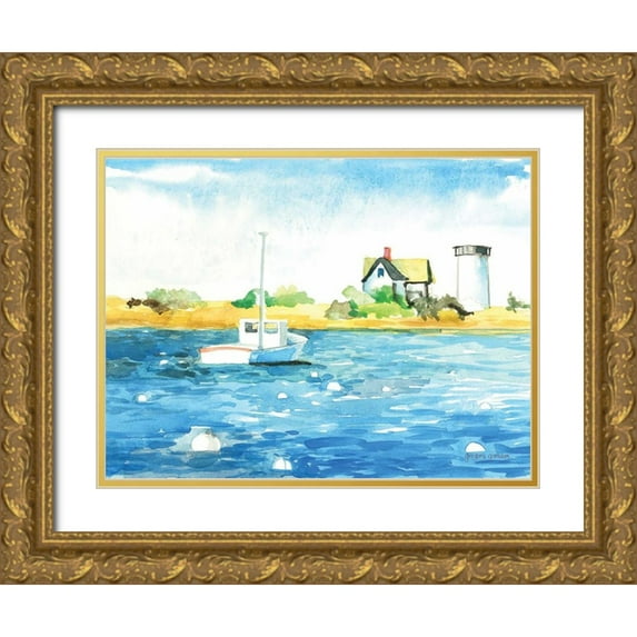 Gorham, Gregory 14x12 Gold Ornate Wood Framed with Double Matting Museum Art Print Titled - Stage Harbor Traps
