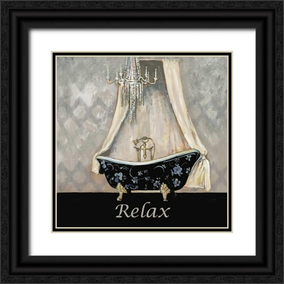 Gorham, Gregory 15x15 Black Ornate Wood Framed with Double Matting Museum Art Print Titled - Ikat Bath Relax