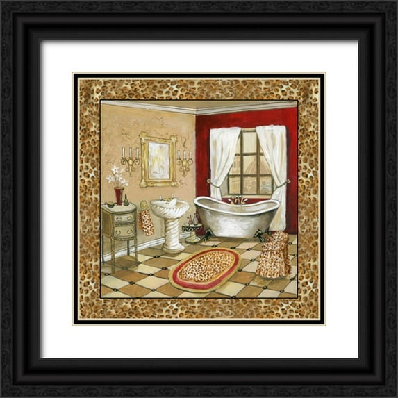 Gorham, Gregory 15x15 Black Ornate Wood Framed with Double Matting Museum Art Print Titled - Leopard Florentine Bath II