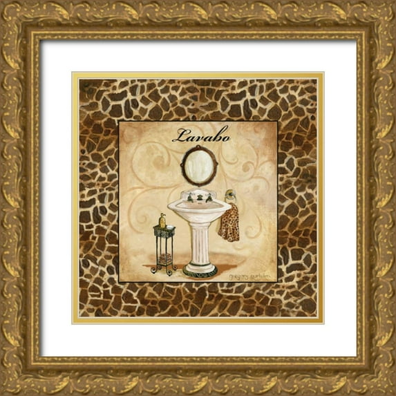 Gorham, Gregory 20x20 Gold Ornate Wood Framed with Double Matting Museum Art Print Titled - Giraffe Lavabo