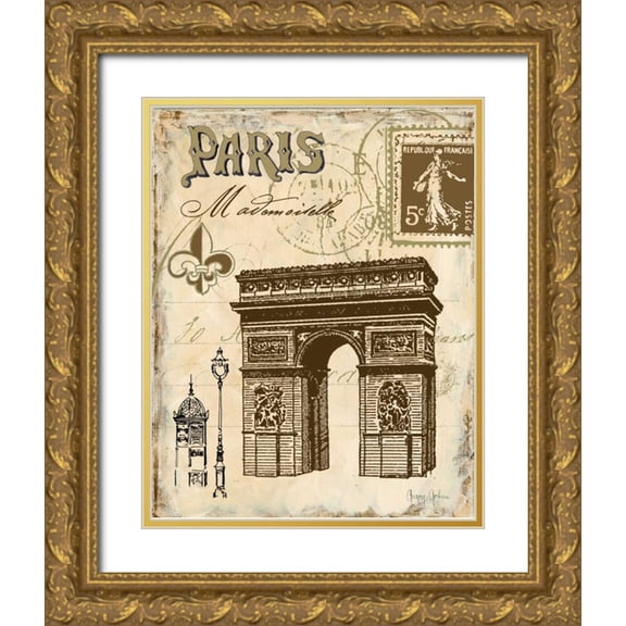 Gorham, Gregory 20x24 Gold Ornate Wood Framed with Double Matting Museum Art Print Titled - Paris Collage II