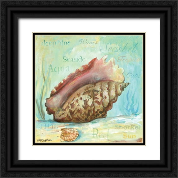 Gorham, Gregory 26x26 Black Ornate Wood Framed with Double Matting Museum Art Print Titled - Marine Life Motif V