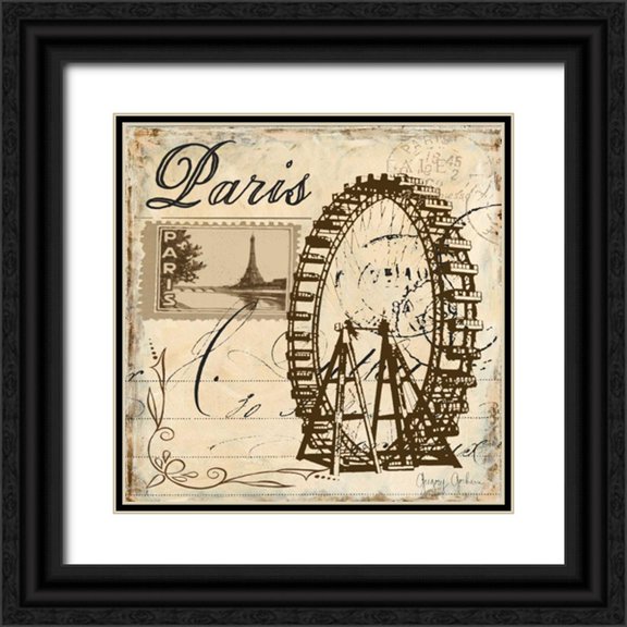 Gorham, Gregory 26x26 Black Ornate Wood Framed with Double Matting Museum Art Print Titled - Paris Collage Sq III