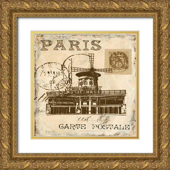 Gorham, Gregory 26x26 Gold Ornate Wood Framed with Double Matting Museum Art Print Titled - Paris Collage Sq. IV