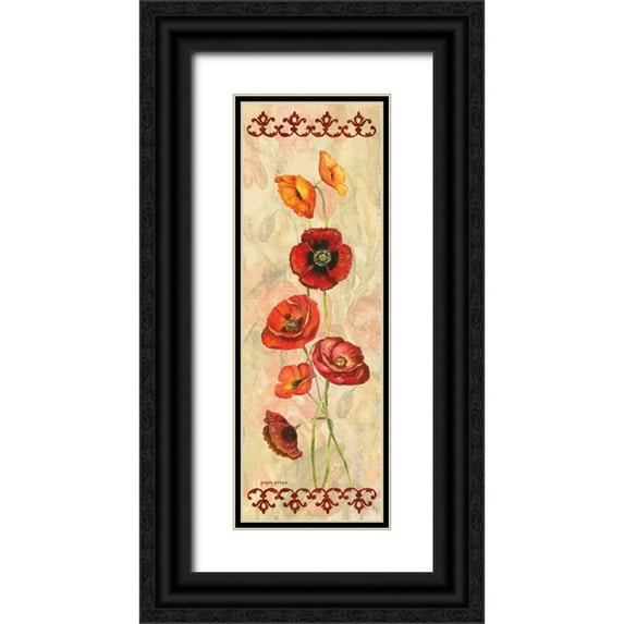 Gorham, Gregory 7x14 Black Ornate Wood Framed with Double Matting Museum Art Print Titled - Scarlet Poppies I