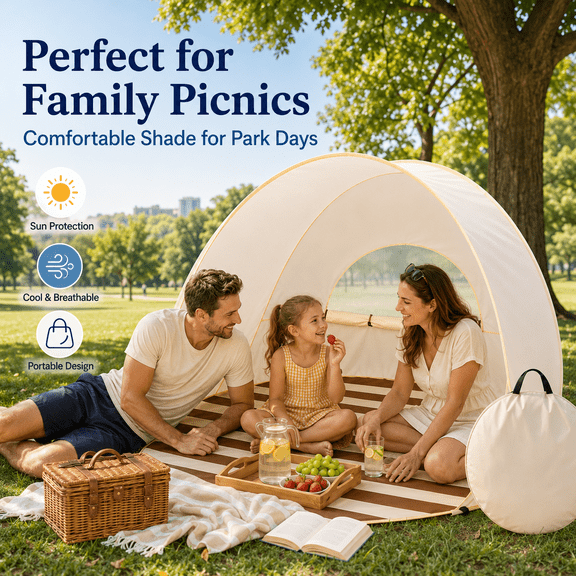 Gorich Beach Tent for 3/4/6/8 Person, UV Protective Quick Setup Sun Shade Canopy, Portable Windproof Instant Shelter, Waterproof Sunshade for Family Gatherings, Beach Picnics, Camping and Outdoor