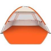 Gorich Beach Tent for 3 Person, UPF50+ Easy Setup Sun Shelter Canopy, Portable Sun Shade for Camping, Hiking, Outdoor (Orange)