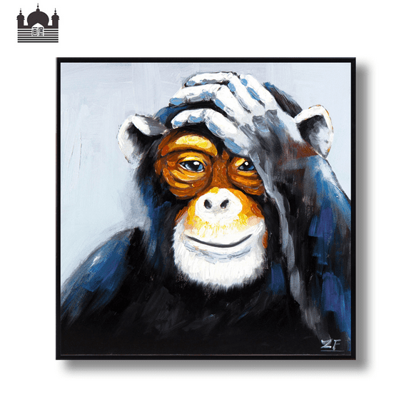 Gorila Portrait Oil Paintings Large Wall Art Funny Animal Framed Wall Decor for Livingroom or Bedroom(Framed Ready to Hang)