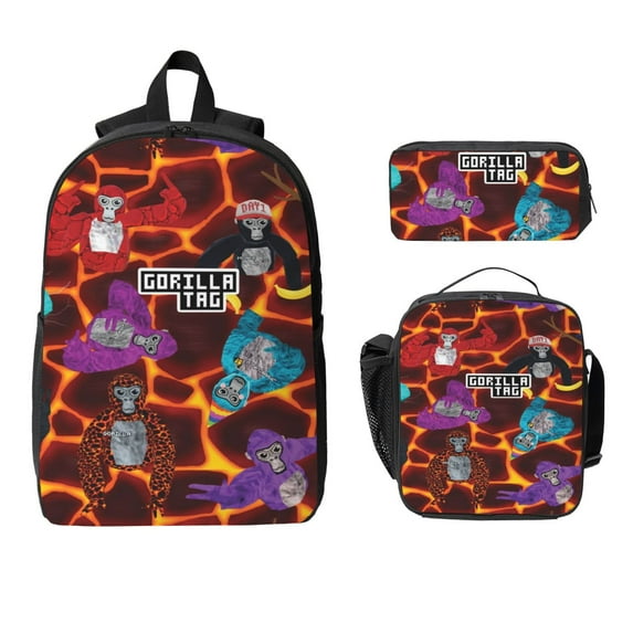 Gorill Tag Backpack Set 3 Piece 17inch Bookbags Shoulder Lunch Bag and Pen Case Bag Packs Satchel Laptop Bags