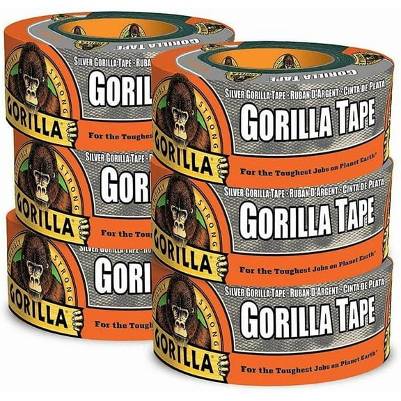 Gorilla 1.88 Inch x 12 Yard Silver Tape, 6 Per Pack