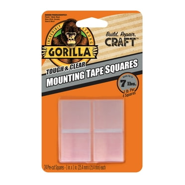 Gorilla 1" Double-Sided Mounting Tape Squares, 24 Pre-Cut Pieces, Clear, Model 6068701, New