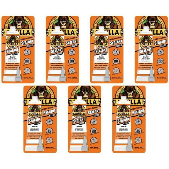 Gorilla Glue Silicone Sealant Caulk Squeeze Tube - Waterproof - 7 Pack, 2.8 oz, Clear