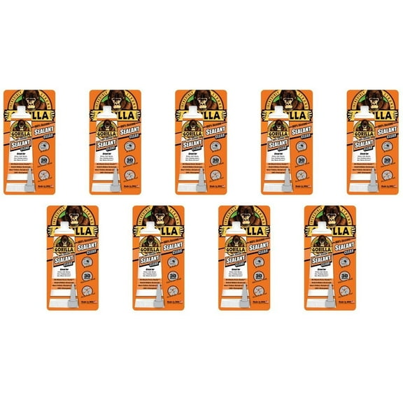 Gorilla Silicone Sealant Caulk - 100% Waterproof - 9 Pack, 2.8 oz, Clear