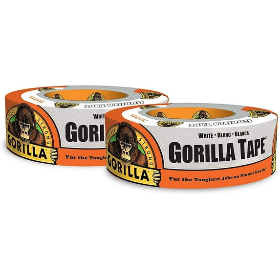 Gorilla Duct Tape 105981 White - Strong Adhesive - 2 Pack, 1.88 In x 30 Yd Rolls
