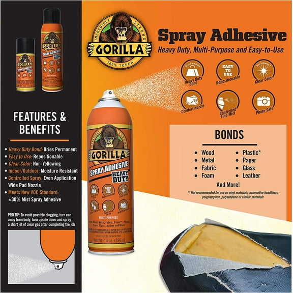 Gorilla Glue Spray Adhesive - General Spray Adhesive - 4 Pack, 14 oz, Clear