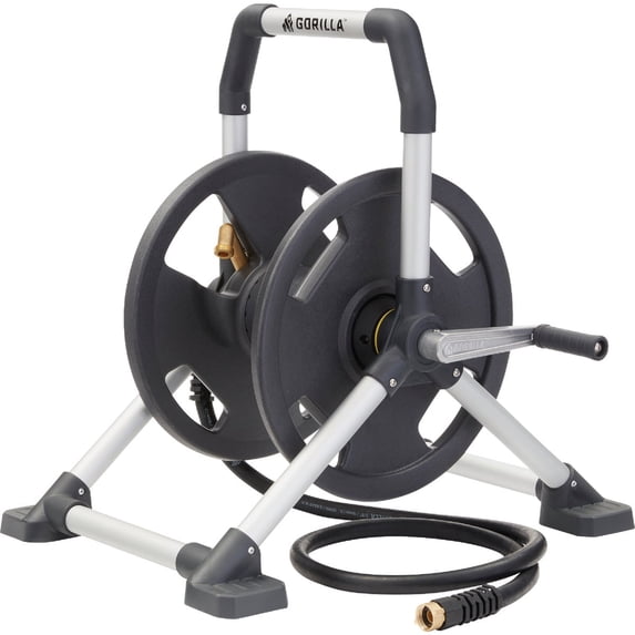 Gorilla Carts Gorilla 150 Aluminum Zero-Rust Upright Hose Reel — Garden & Landscape Use, Standard Connection