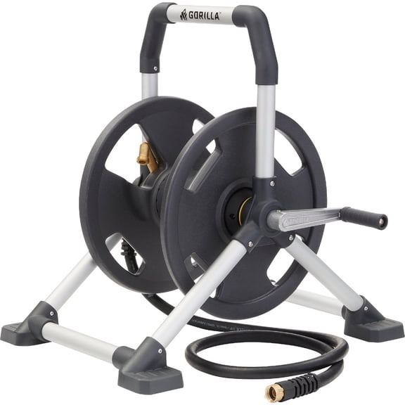 Gorilla Carts Gorilla 150 Aluminum Zero-Rust Upright Hose Reel — Garden & Landscape Use, Standard Connection
