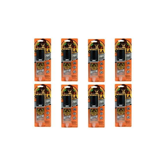 Gorilla 2 Part Epoxy, 5 Minute Set, .85 ounce Syringe, Clear, Pack of 8