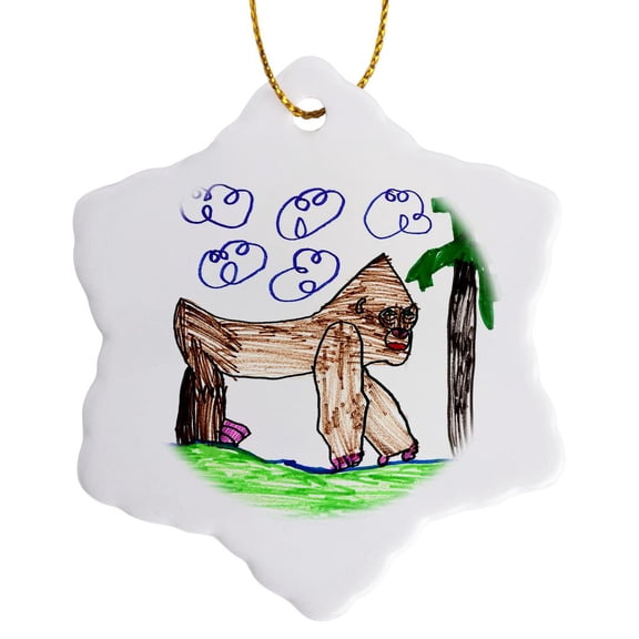 3drose, Gorilla, 3 inch Snowflake Porcelain Ornament