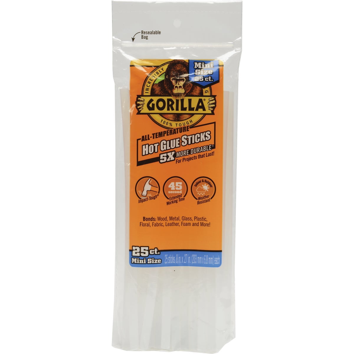 Gorilla Glue 6-pack Gorilla 3022502 Hot Glue Sticks 8 In. Mini Size, 25Count 6 pack — Residential Use, Standard Application