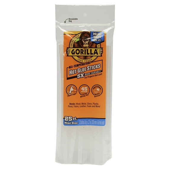Gorilla 3022502 Hot Glue Sticks 8 In. Mini Size, 25Count 6 pack