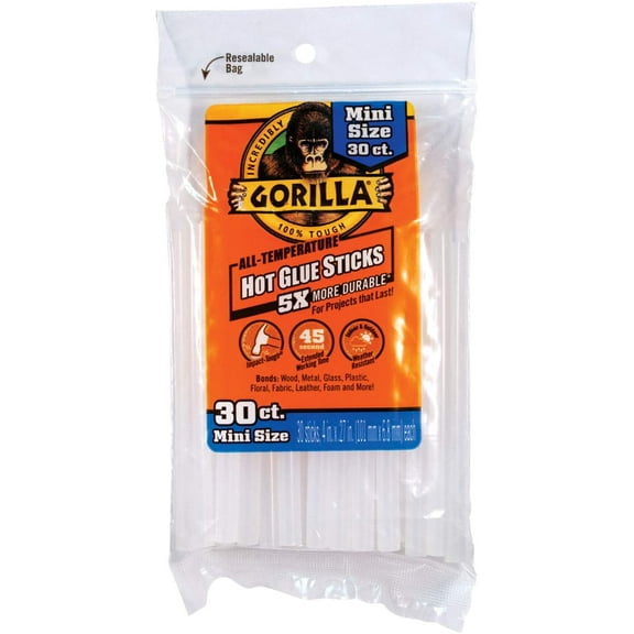 Gorilla 3023003 Mini All Temperature Hot Glue Sticks 4 in. x 0.27 in. (Pack of 30)