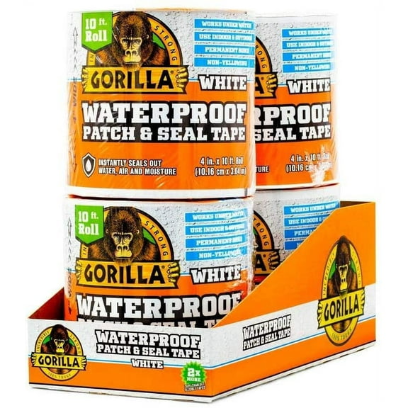 Gorilla 4 in. x 10 ft. White Waterproof Patch and Seal Tape 4-Pack