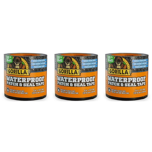 Gorilla 4612502 Waterproof Patch & Seal Tape 4" x 10' Black, Pack 3