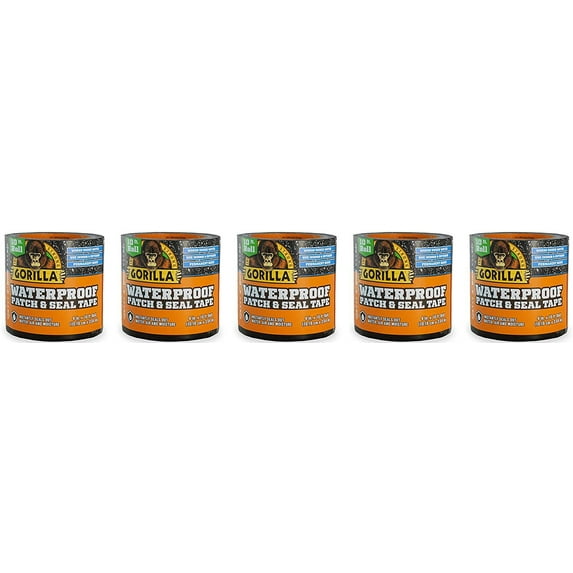 Gorilla 4612502 Waterproof Patch & Seal Tape 4" x 10' Black, Pack 5