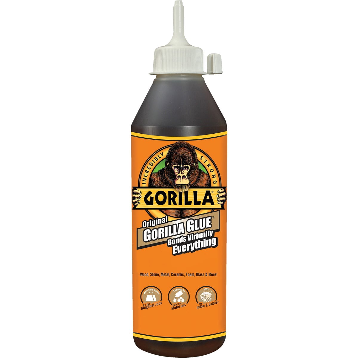 Gorilla 5021801 Waterproof Polyurethane Glue, 18 ounce Bottle, 1-Pack, Brown