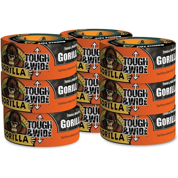 Gorilla Tough & Wide Glue Tape - Thick Wide Black Tape - 9 Pack, 2.88 In x 30 Yds, Black