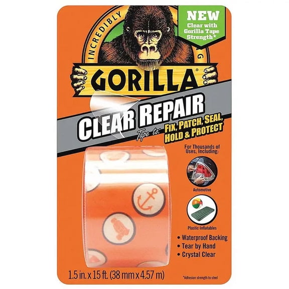 Gorilla 6015002 Repair Tape, 1-1/2 in W x 5 yd L x 7 Mil, Crystal Clear